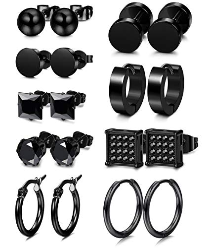 9 Pairs Stainless Steel CZ Stud Earrings for Women Mens