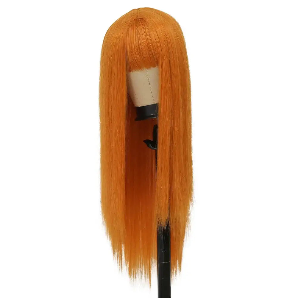 Orange Wig-Long Straight Hair Wig with Bangs