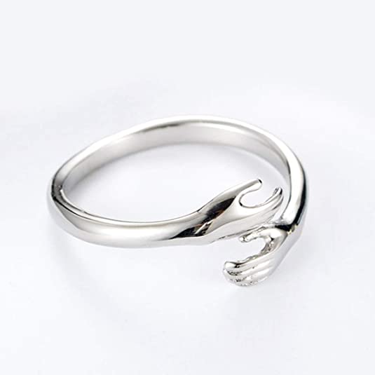 925 Silver Creative Love Hug Ring Silvers Color Fashion Lady Open Rings Jewelry Gifts for Lovers Valentine's Day Present