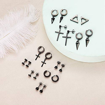 10 Pairs Stainless Steel Stud Earrings Set for Men Women