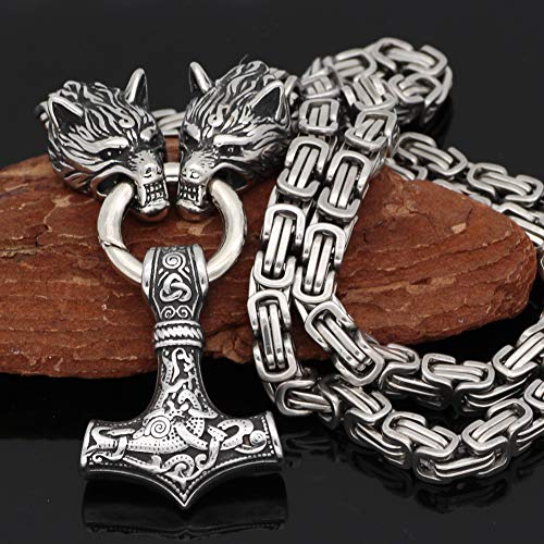 Men Stainless Steel Wolf Head Norse Viking Amulet