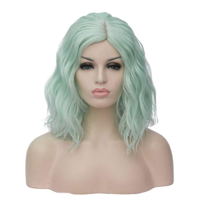teal blue wig green wig HAIR Synthetic Curly Bob Wig with Bangs Short Bob Wavy Hair Wigs Wine Red Color Wigs for Women Bob Style Synthetic Heat Resistant Bob Wigs.