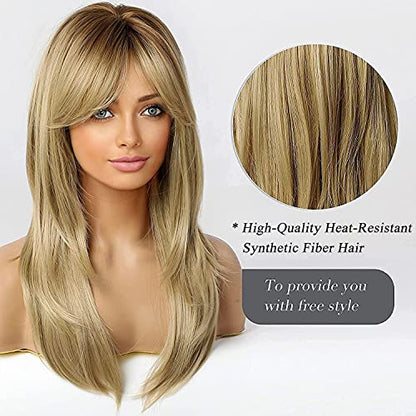 Long Dark Rooted Blonde Wigs | 24 Inches