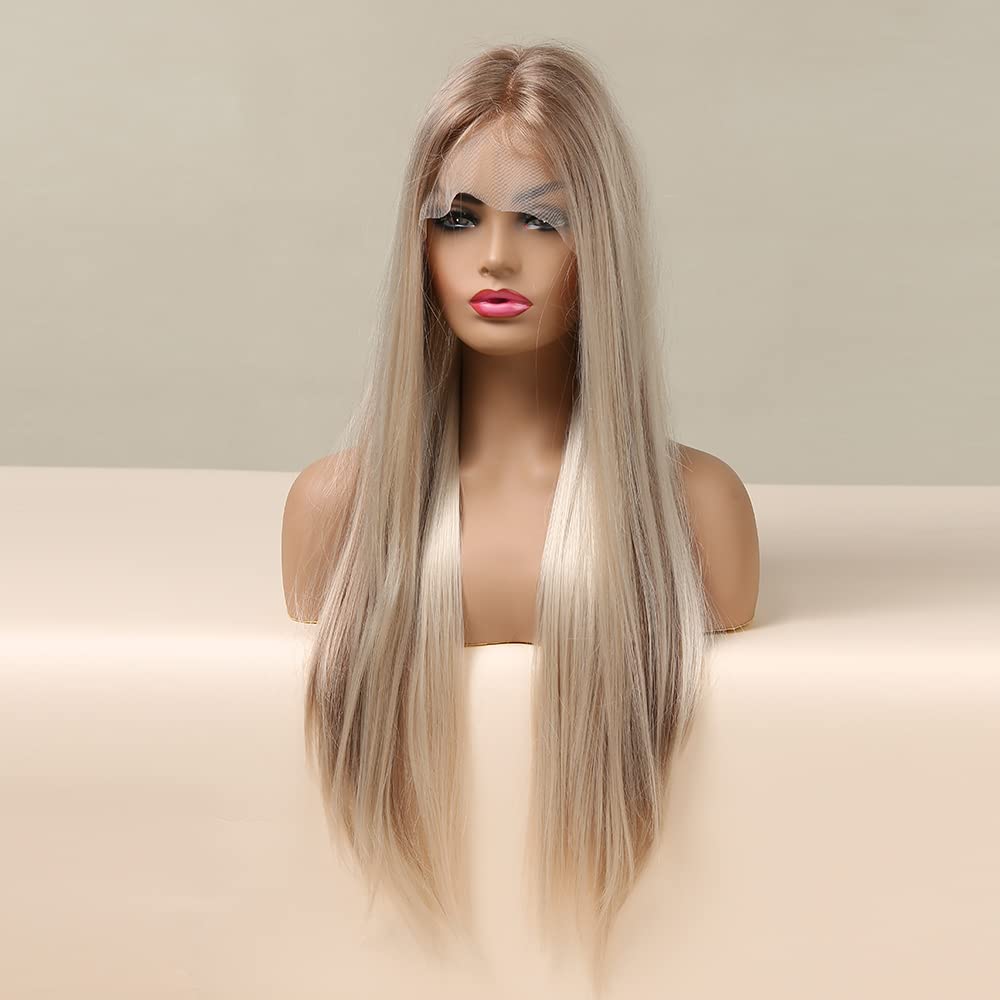 Highlights Blonde Lace Front Wig Long Straight Synthetic Wig