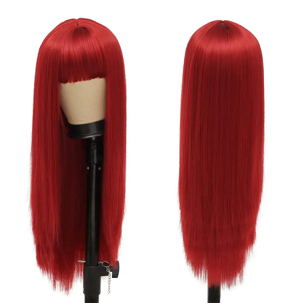 Red Long Straight Cosplay Hair Wig with Bangs