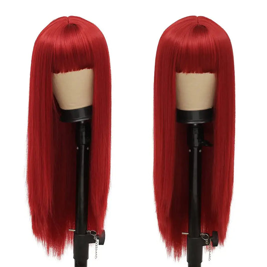 Red Long Straight Cosplay Hair Wig with Bangs