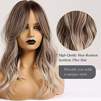 Middle Part Long Curly Gray Blonde Wigs