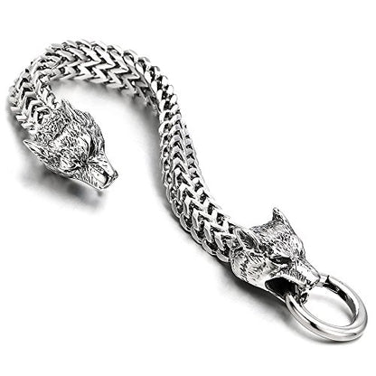 Stainless Steel Wolf Head Link Curb Chain Bracelet|Men Punk Jewelry