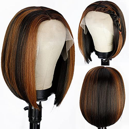 Short Straight Bob Highlights T Lace Front Wigs