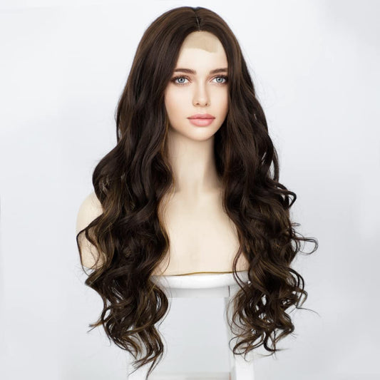 Brown With Blonde Streaks Lace Wig