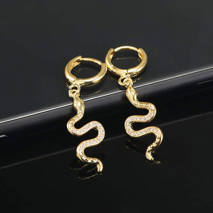 Gold Huggie Small Hoop Snake Earrings