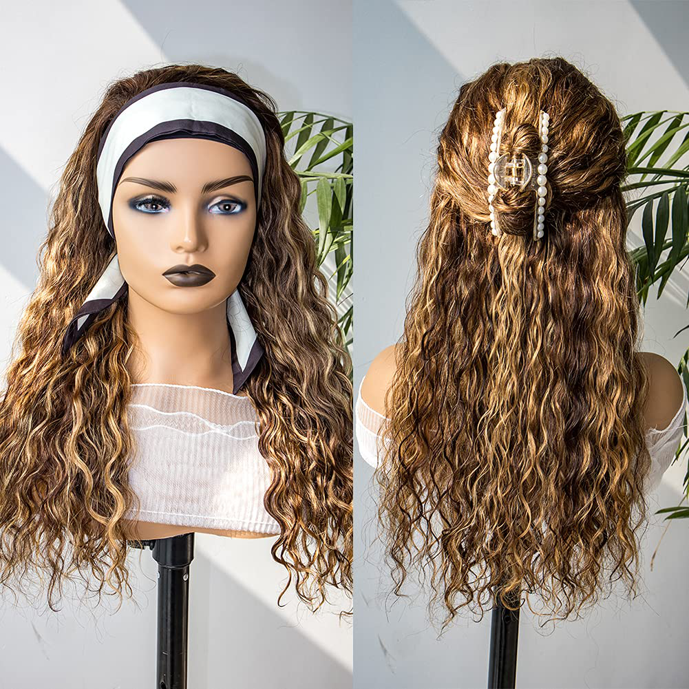 20inch Highlight Water Wave Headband Human Hair Wigs 