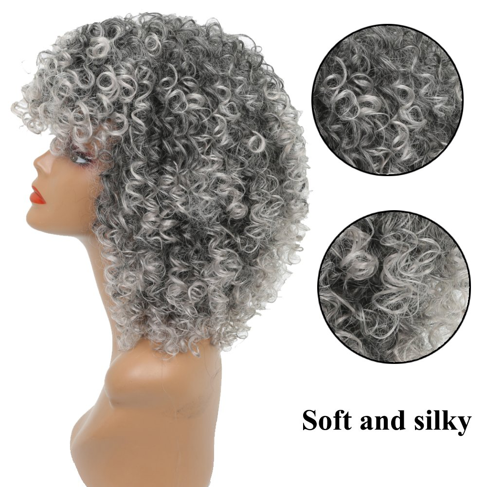Gray Black Afro Kinky Bob Wig With BangsBlack Mixd Gray Curly Afro Wig for Black Women,Short Curly Afro Wig with Bangs,Synthetic Omber Gray Full Hair Wig 14Inch Black Mixd Gray Curly Afro Wig for Black Women,Short Curly Afro Wig with Bangs,Synthetic Omber Gray Full Hair Wig 14Inch