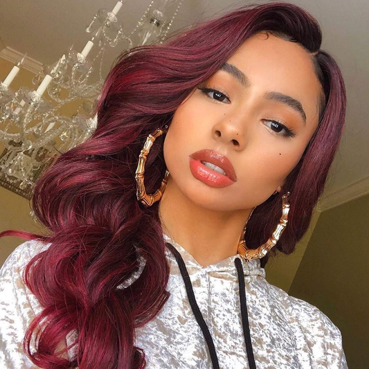 Long Burgundy Ombre Wavy Full Wigs