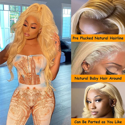  Body Wave 13X4 HD 613 Lace Frontal Human Hair Wig Pre Plucked with Baby Hair 