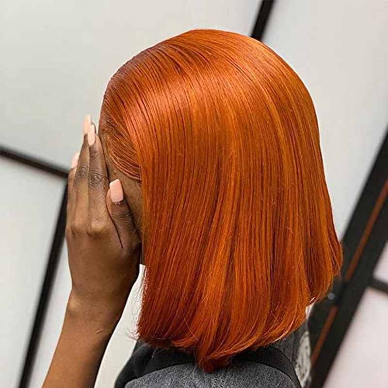 Short Bob Straight Brazilian Human Hair Lace Wig|Ginger Red 