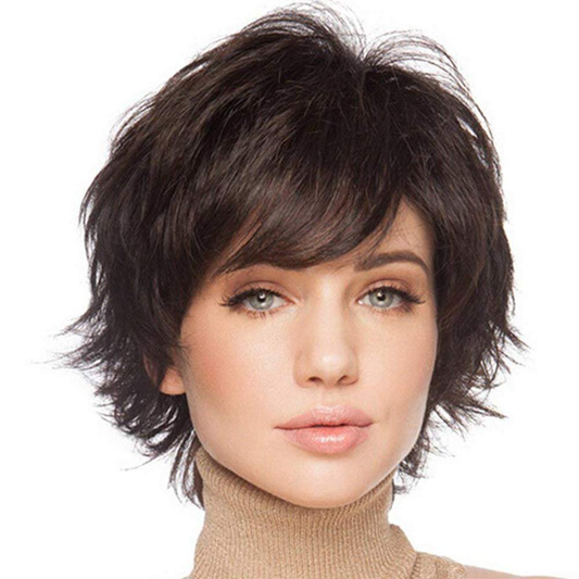  Short Human Hair Dark Brown Wig