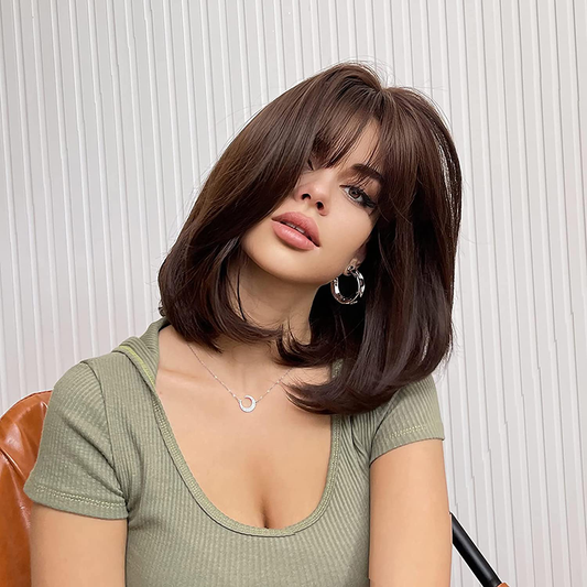 Short Brown Bob Wig With Bangs 