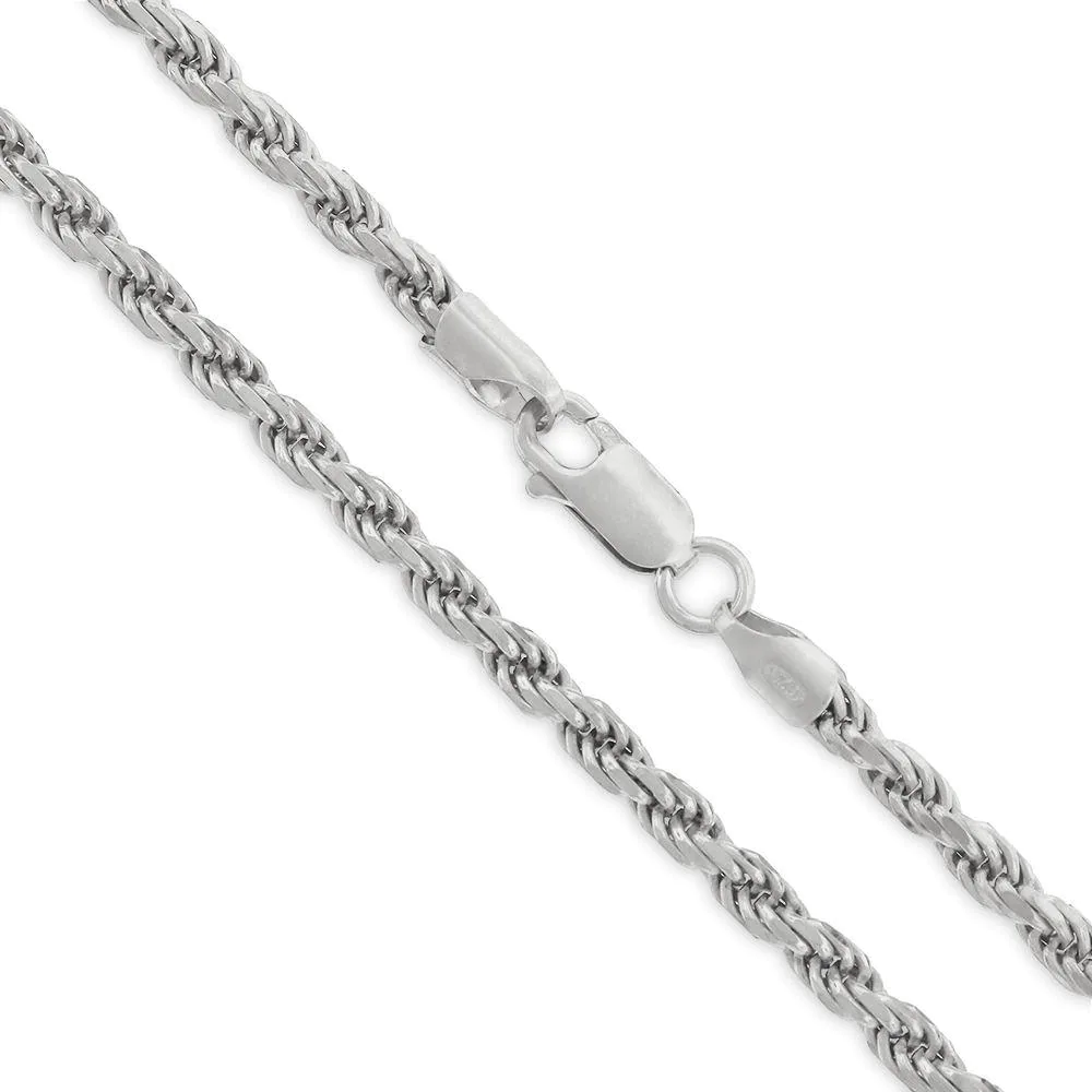 .925 Solid Sterling Silver 3.5MM Rope Diamond-Cut Link Chain