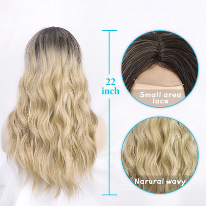 Nnzes Blonde Wig Synthetic Long Wavy Wig Middle Part Hair Replacement Wigs 22 Inch Heat Resistant Fiber for Daily Use