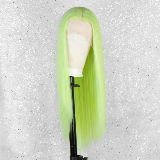  Long Straight Neon Green Lace Front  Wig for Women DragQueen 