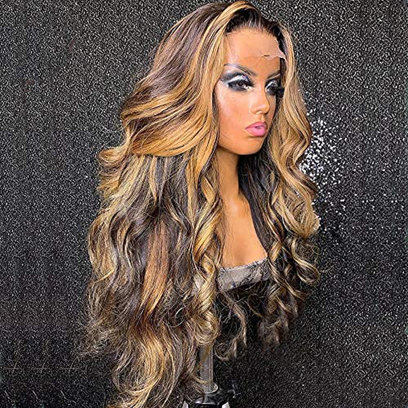 Body Wave Highlight Ombre #4/27 Human Hair Lace Front Wig 