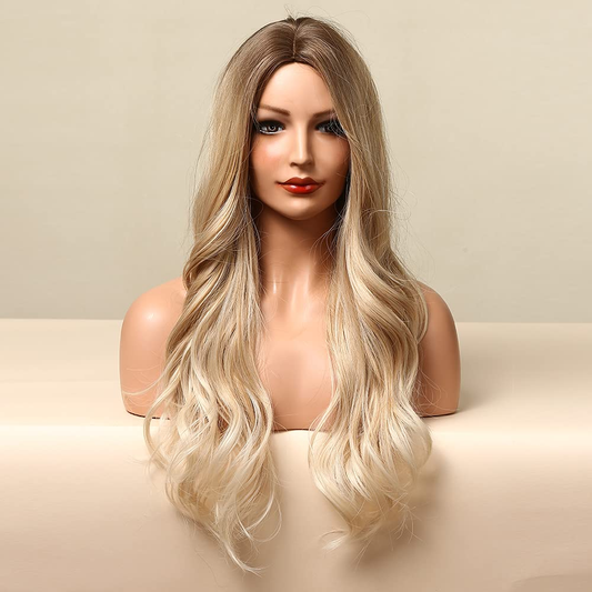  Long Ombre Light Brown to Blonde Natural Wave  Full Wig 