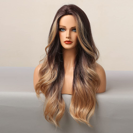 Ombre Dark Brown Blonde Long Natural Wave Wigs 