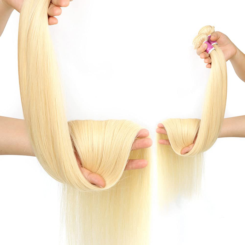 Straight Brazilian Human Hair 4 PACK Bundles |613 Blonde Color