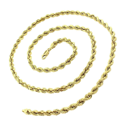 14K Yellow Gold 4MM Solid Rope Diamond-Cut Braided Twist Link Necklace Chains