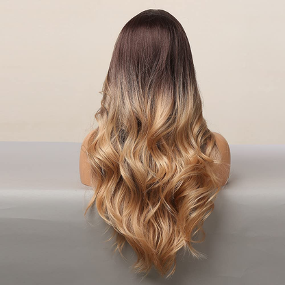 Ombre Dark Brown Blonde Long Natural Wave Wigs 