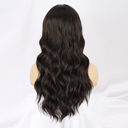  Dark Brown Long Wavy Middle  Brown Wigs for Women