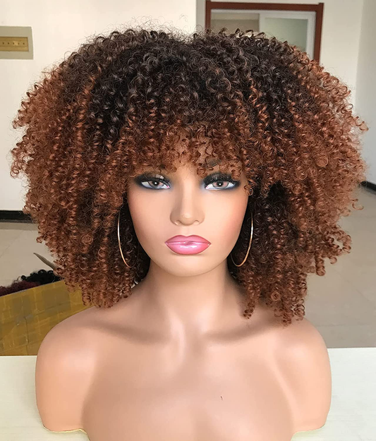 Ombre Brown 14 Inch Short Bob Kinky Curly Full Wig 