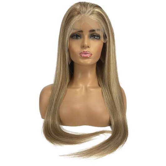 24 Inches Straight  Highlights Ash Brown Blonde Human Hair Wigs