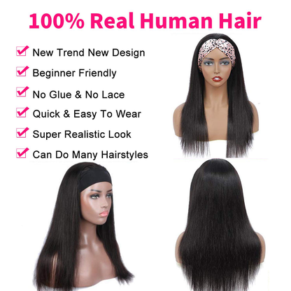 16 Inch Black Straight Brazilian Virgin Human Hair Headband Wig|Natural Color (16 Inch)
