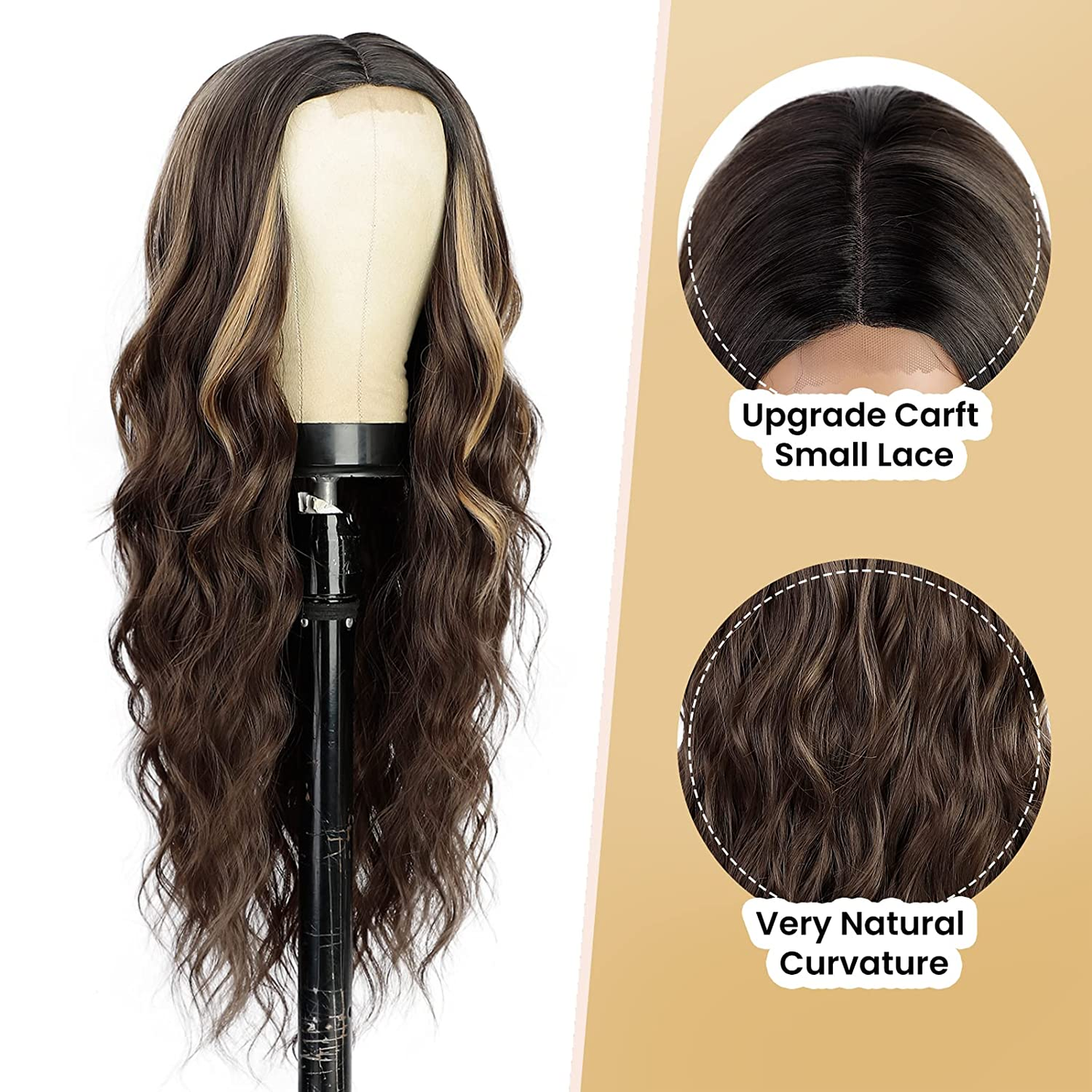 Blonde-Brown Long Wavy Middle Part Wig
