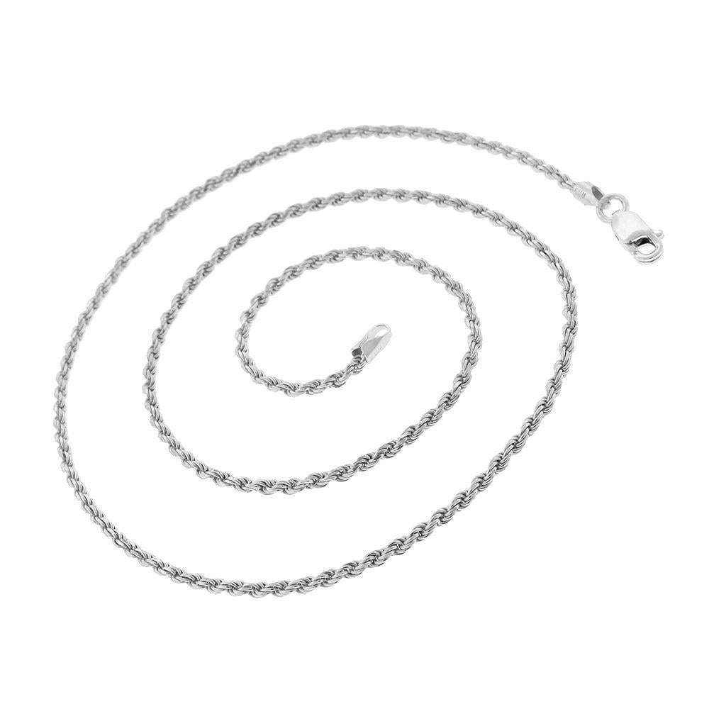 .925 Solid Sterling Silver 2MM Rope Diamond-Cut Link Necklace