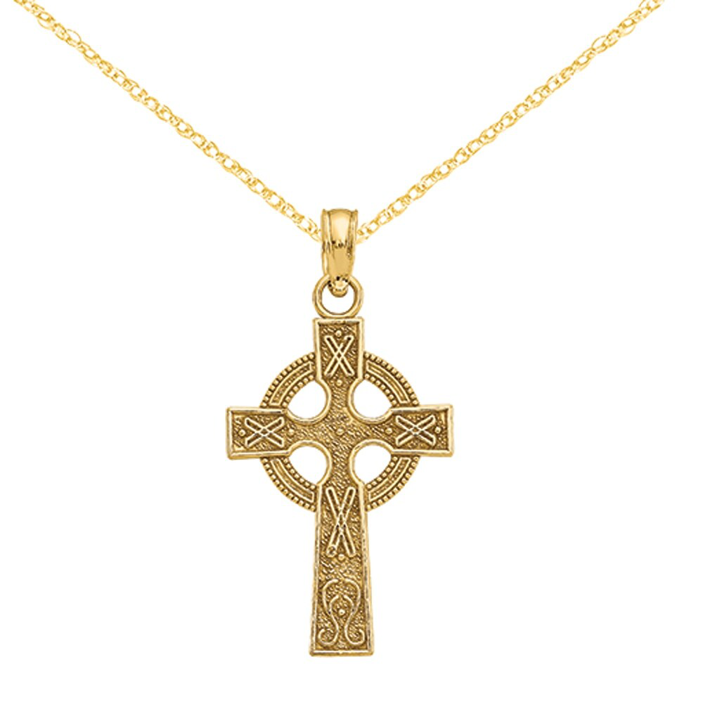 14K Yellow Gold Celtic Cross Pendant with 18-Inch Cable Rope Chain by Versil