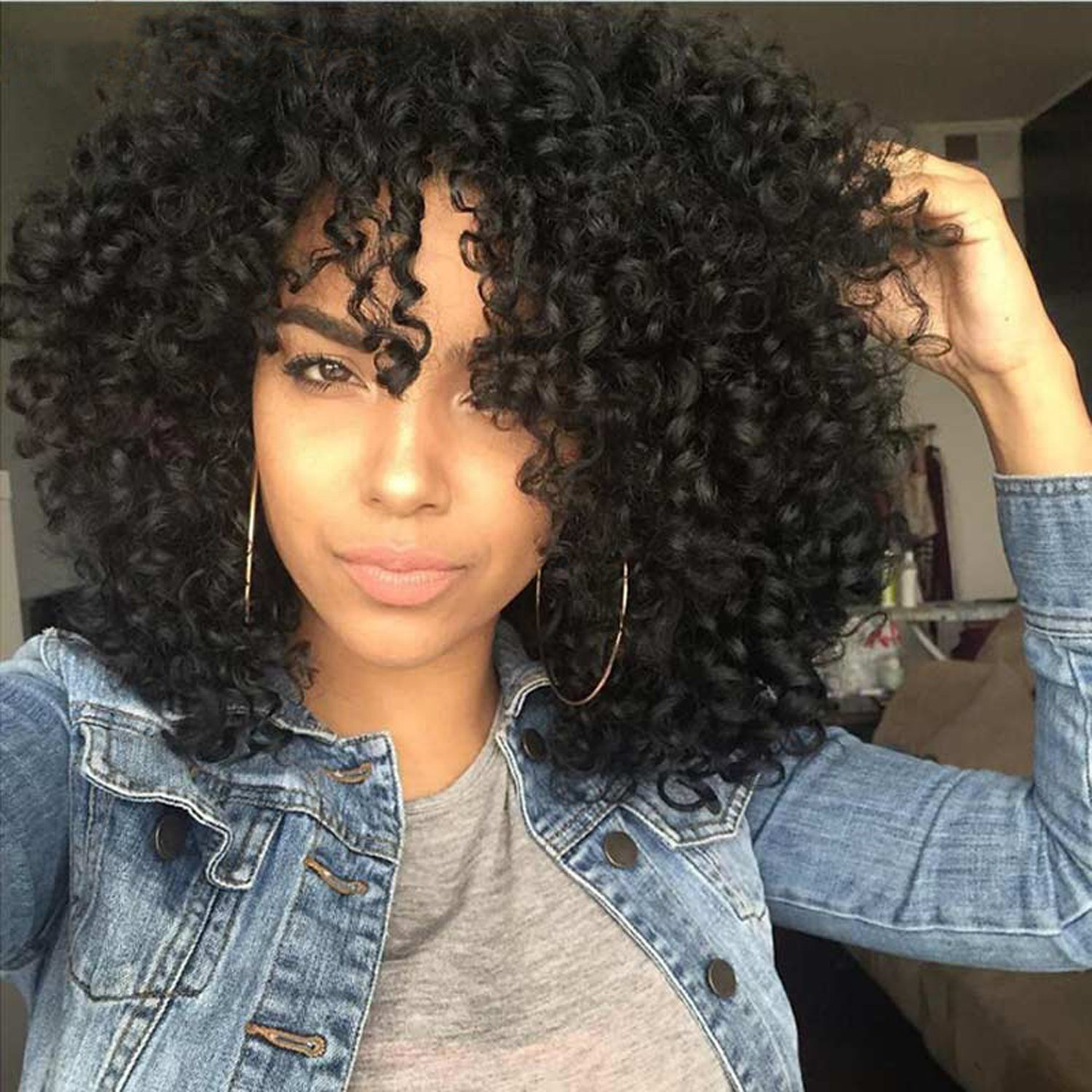 XINRAN Short Curly Afro Wig for Black Women,Kinky Black Curly Wigs for Women,Natural Synthetic Costume Curly Full Wig.