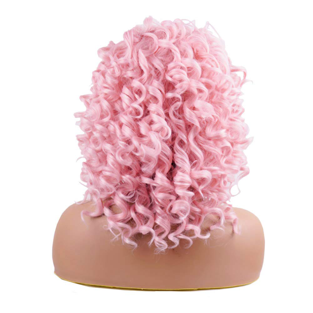 PINK Short Bob Curly Full Wig For Women 