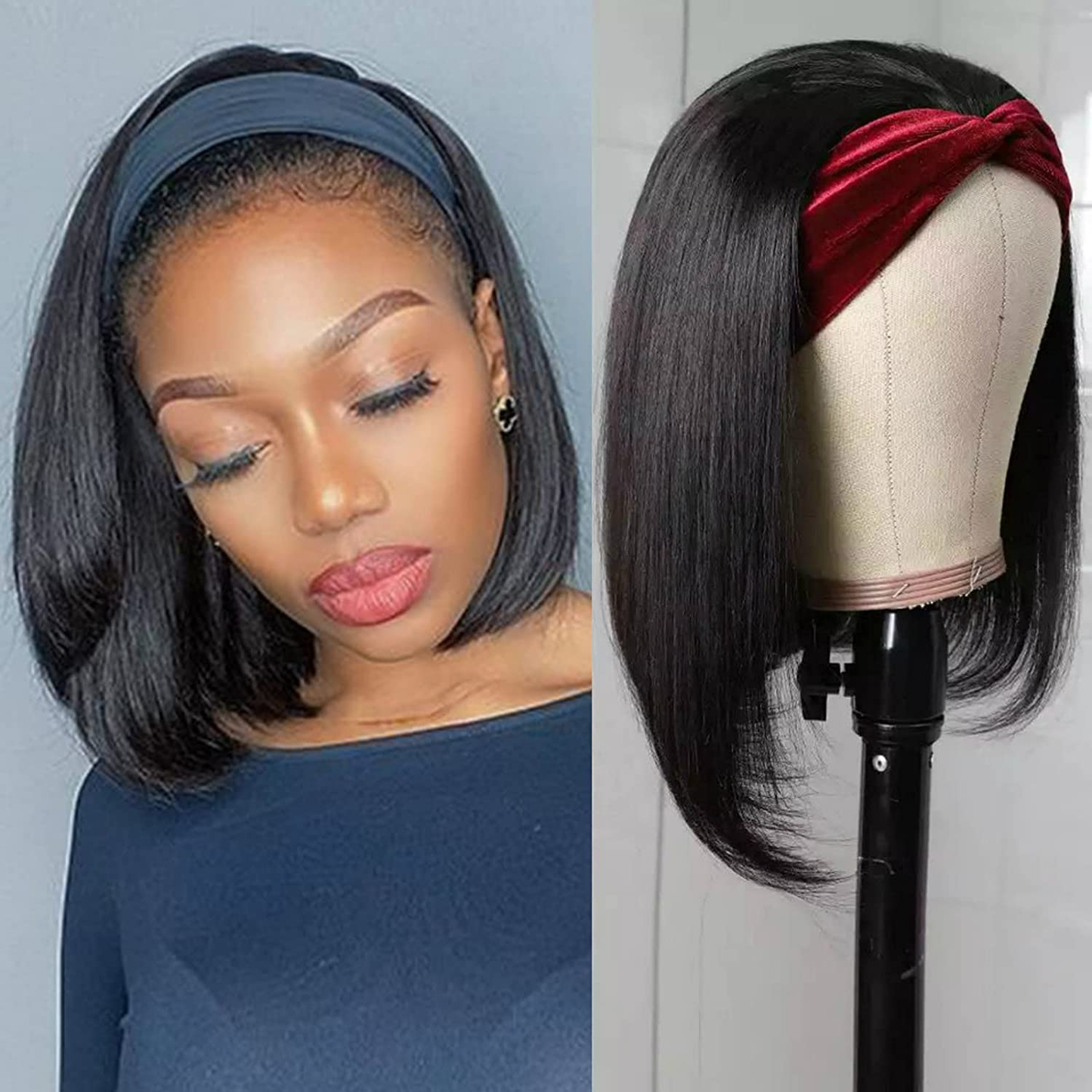  Straight Short Bob HeadBand  Human Hair Wigs| (10 Inch)