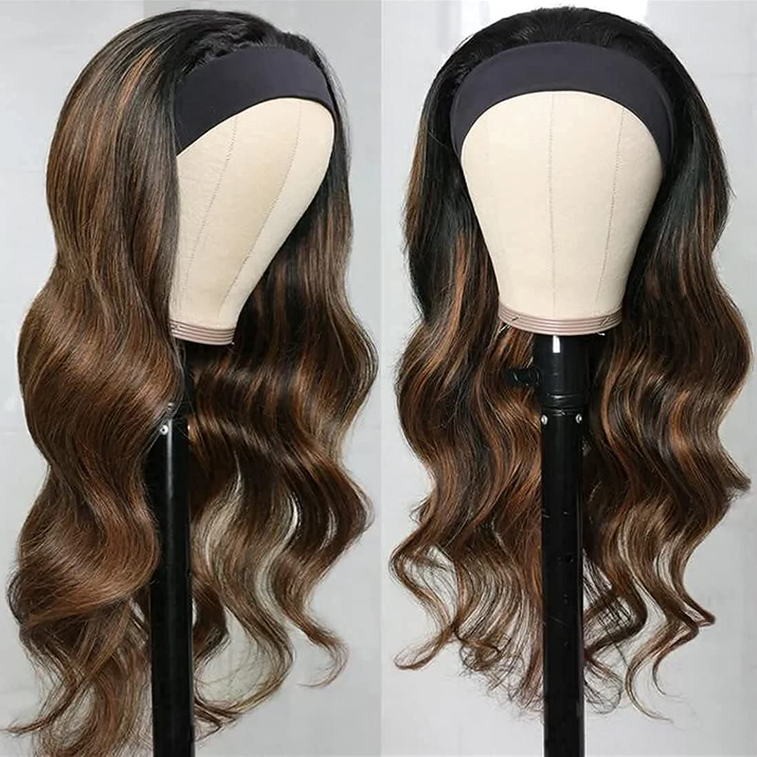 Ombre Highlight with Dark Roots Human Hair Headband Wigs 