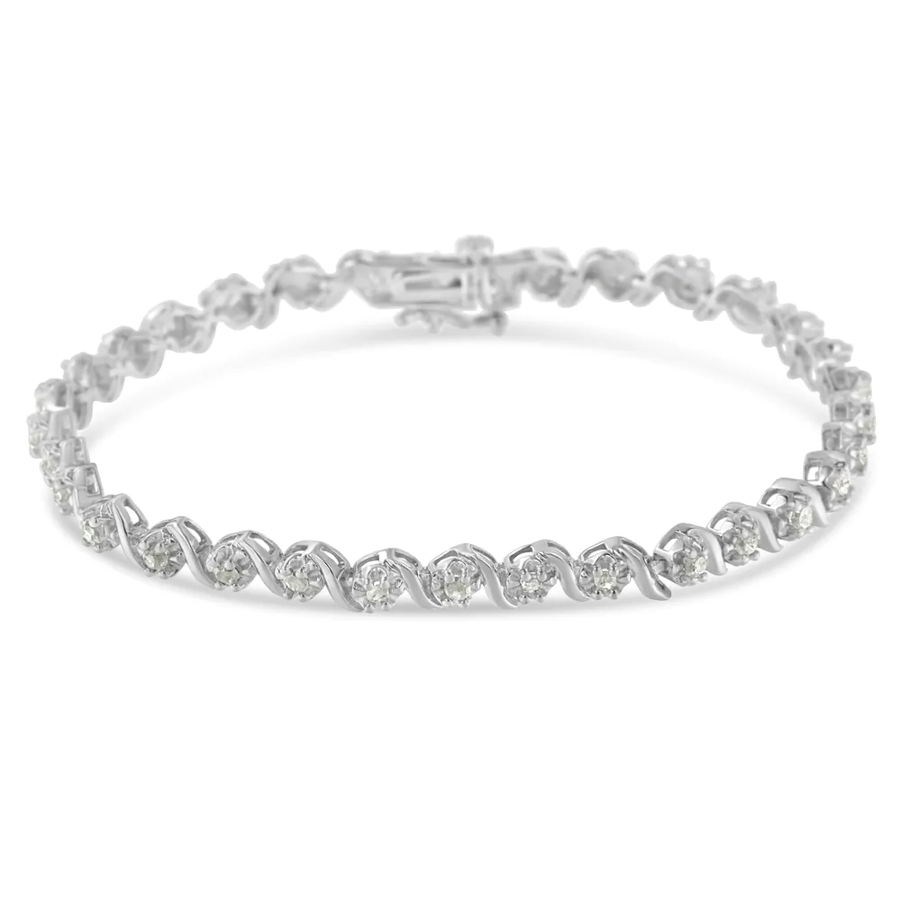 .925 Sterling Silver 1.0 Cttw Diamond Spiral Wave S-Link 7" Tennis Bracelet (I-J, I3)