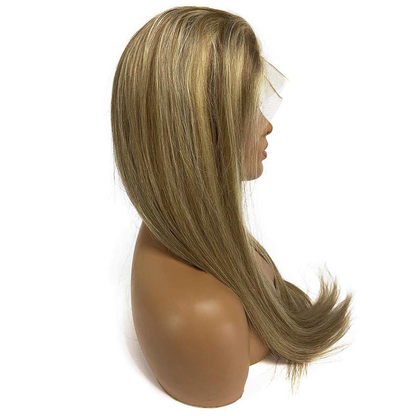 24 Inches Straight  Highlights Ash Brown Blonde Human Hair Wigs