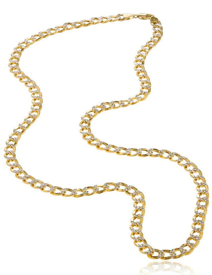 14K Yellow Gold 5.5MM Solid Cuban Curb Link Diamond-Cut Pave Necklace Chains, Gold Chain for Men & Women, 100% Real 14K Gold