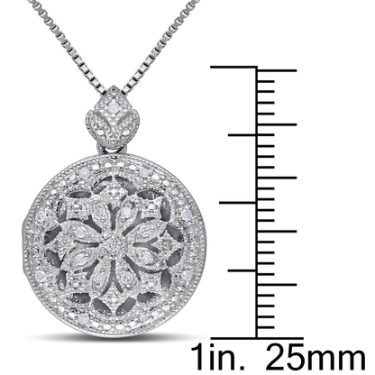  Diamond Vintage Floral Locket Sterling Silver Necklace 