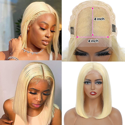 Short Bob 4x4 HD Transparent Lace Pre Plucked Hairline with Baby Hair |613 Human Hair Wig