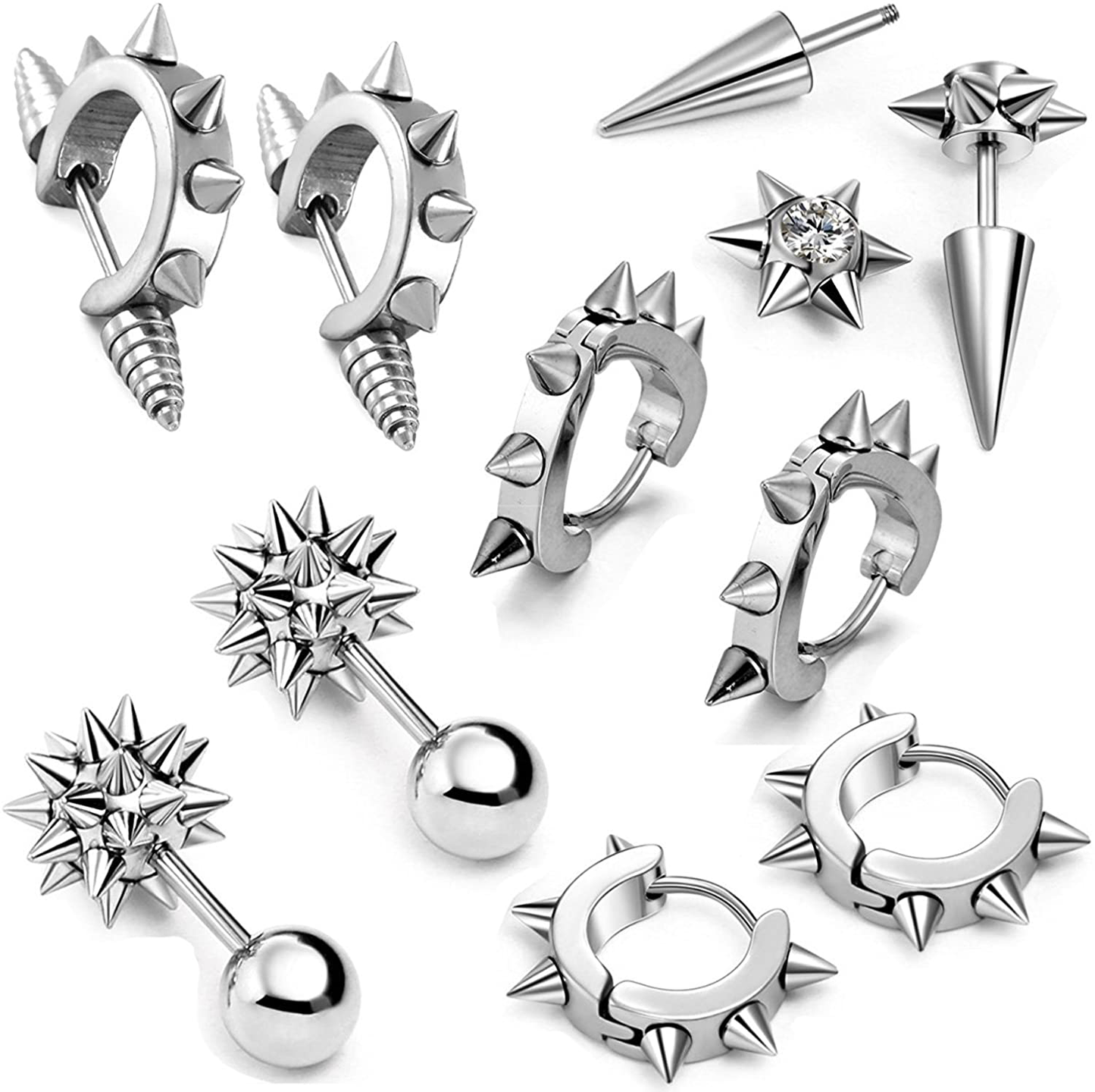  Spike Rivet Stainless Steel Stud Earrings 