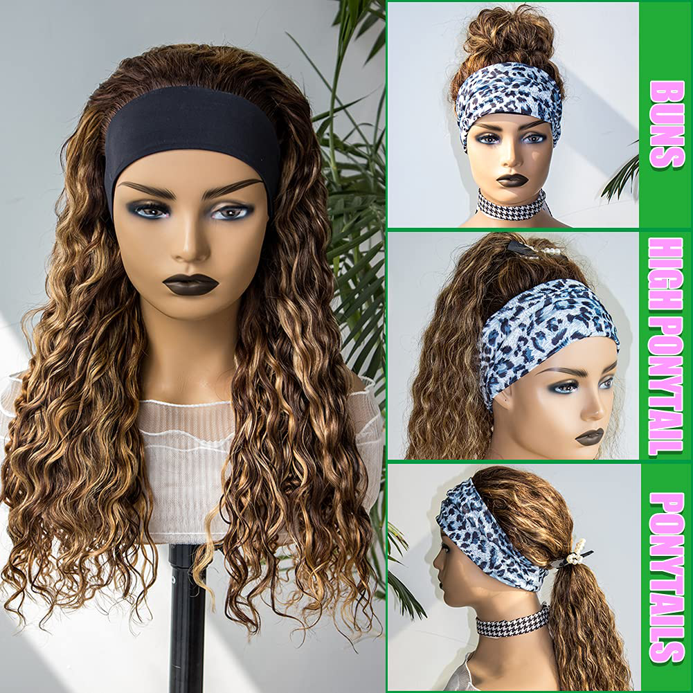 20inch Highlight Water Wave Headband Human Hair Wigs 