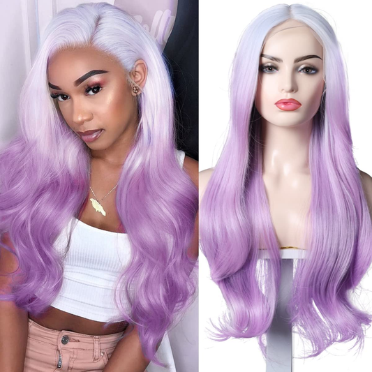 Long Wavy Ombre Purple HD Lace Front Wigs